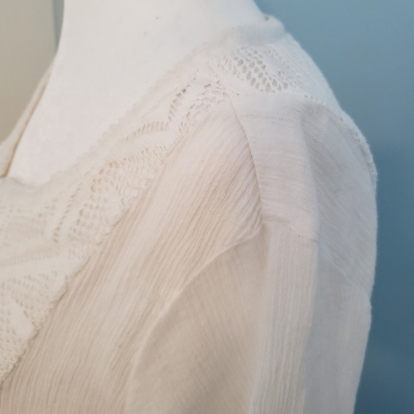 White Boho Long Sleeve Peasant Top Medium - Picture 9 of 14